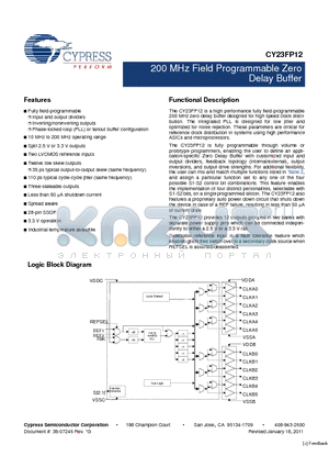 CY23FP12 datasheet - 200 MHz Field Programmable Zero Delay Buffer