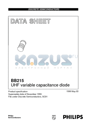BB215 datasheet - UHF variable capacitance diode