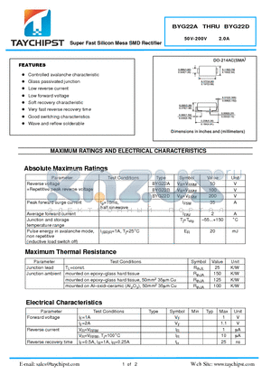 BYG22D datasheet - Super Fast Silicon Mesa SMD Rectifier