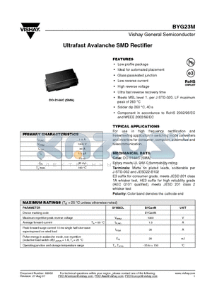 BYG23MHE3/TR3 datasheet - Ultrafast Avalanche SMD Rectifier