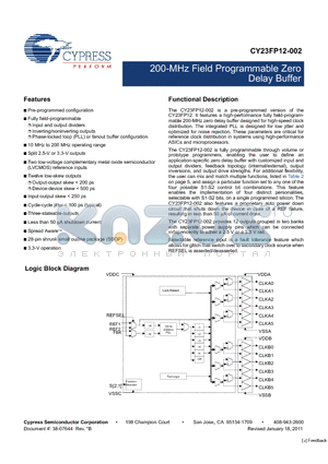 CY23FP12-002 datasheet - 200-MHz Field Programmable Zero Delay Buffer