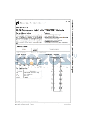54ABT16373W-QML datasheet - 16-Bit Transparent Latch with TRI-STATE Outputs