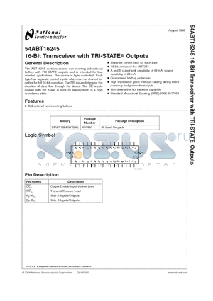 54ABT16245 datasheet - 16-Bit Transceiver with TRI-STATE Outputs