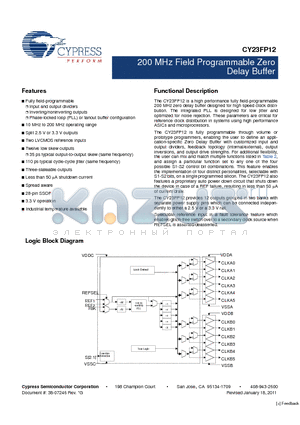 CY23FP12OXI datasheet - 200 MHz Field Programmable Zero Delay Buffer