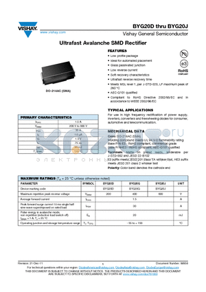 BYG20J-E3 datasheet - Ultrafast Avalanche SMD Rectifier