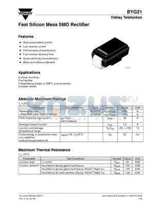 BYG21K datasheet - Fast Silicon Mesa SMD Rectifier