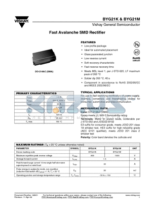 BYG21K datasheet - Fast Avalanche SMD Rectifier