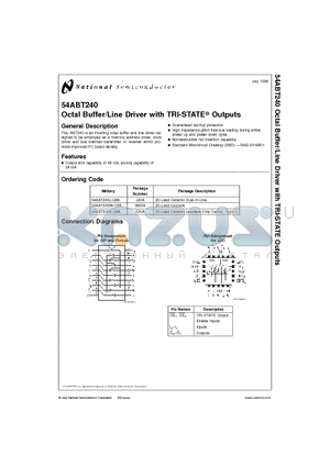 54ABT240 datasheet - Octal Buffer/Line Driver with TRI-STATE Outputs