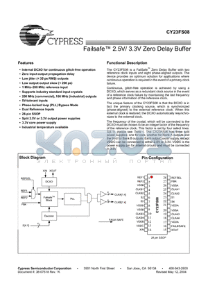 CY23FS08 datasheet - Failsafe 2.5V/ 3.3V Zero Delay Buffer