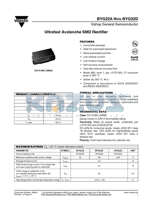 BYG22C datasheet - Ultrafast Avalanche SMD Rectifier