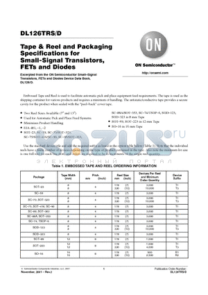 DL126TRD datasheet - Tape & Reel and Packaging Specifications for Small-Signal Transistors, FETs and Diodes