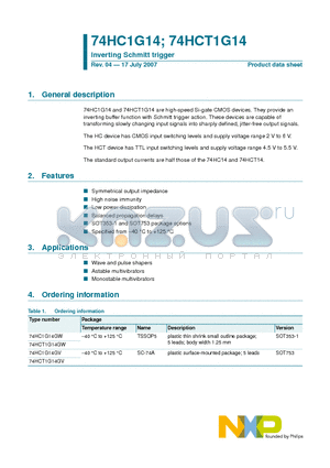 74HCT1G14GW datasheet - Inverting Schmitt trigger