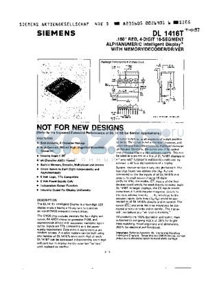 DL1416T datasheet - 160 RED 4-DIGIT 16-SEGMENTALPHANUMBERIC INTELLIGENT DISPLAY-R WITH MEMORY / DECORDER/DRIVER