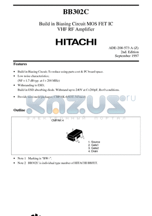 BB302C datasheet - Build in Biasing Circuit MOS FET IC UHF RF Amplifier