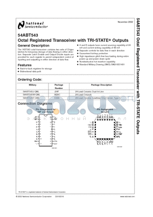 54ABT543E-QML datasheet - Octal Registered Transceiver with TRI-STATE^ Outputs