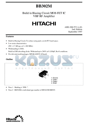 BB302M datasheet - Build in Biasing Circuit MOS FET IC UHF RF Amplifier