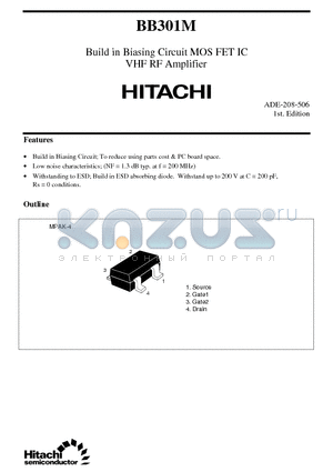 BB301 datasheet - Build in Biasing Circuit MOS FET IC UHF RF Amplifier