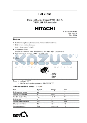 BB303M datasheet - Build in Biasing Circuit MOS FET IC VHF/UHF RF Amplifier