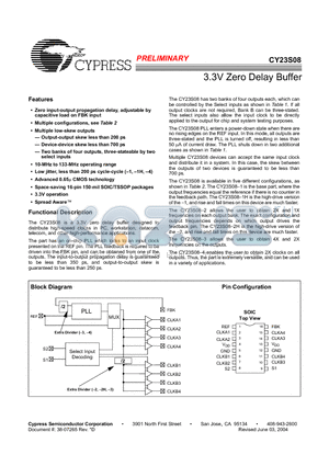 CY23S08SC-2HT datasheet - 3.3V Zero Delay Buffer