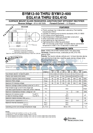 BYM12-100 datasheet - SURFACE MOUNT GLASS PASSIVATED JUNCTION FAST EFFICIENT RECTIFIER