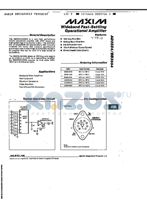 BB3554 datasheet - WIDEBAND FST-SETTLING OPERATIONAL AMPLIFIER