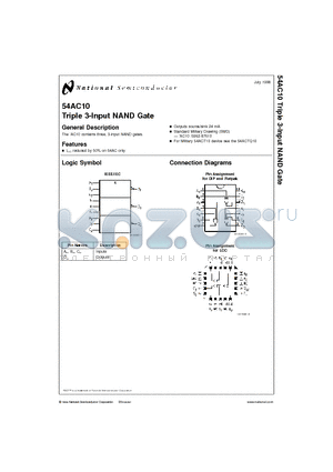 54AC10L datasheet - Triple 3-Input NAND Gate