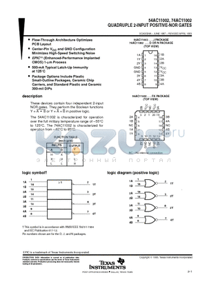 54AC11002 datasheet - QUADRUPLE 2-INPUT POSITIVE-NOR GATES