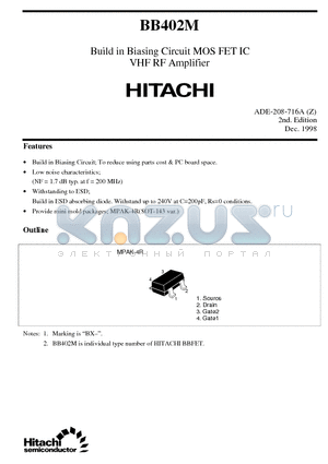 BB402M datasheet - Build in Biasing Circuit MOS FET IC UHF/VHF RF Amplifier