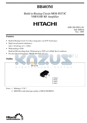 BB403 datasheet - Build in Biasing Circuit MOS FET IC UHF/VHF RF Amplifier