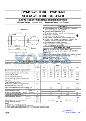 BYM13-60 datasheet - SURFACE MOUNT SCHOTTKY BARRIER RECTIFIER