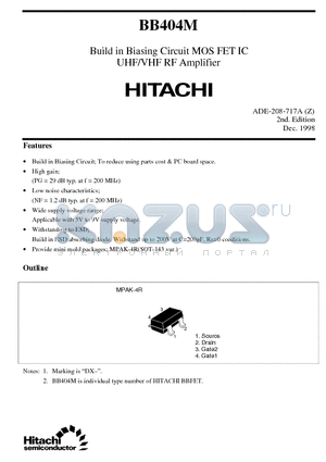 BB404M datasheet - Build in Biasing Circuit MOS FET IC UHF/VHF RF Amplifier