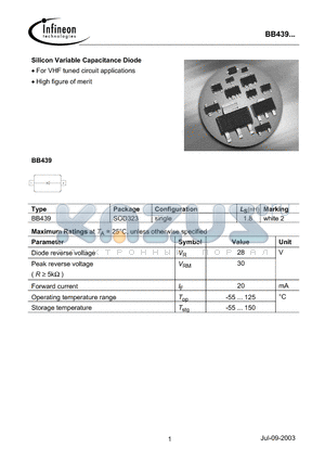 BB439 datasheet - Silicon Variable Capacitance Diode