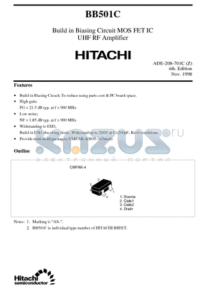 BB501C datasheet - Build in Biasing Circuit MOS FET IC UHF/VHF RF Amplifier