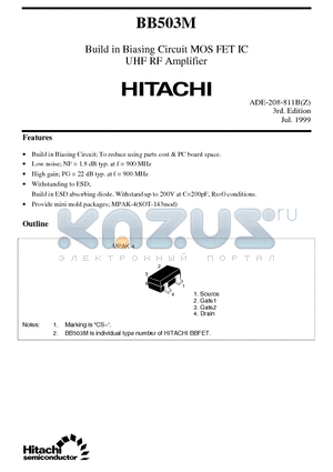 BB503 datasheet - Build in Biasing Circuit MOS FET IC UHF/VHF RF Amplifier