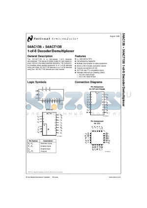 54AC138F datasheet - 1-of-8 Decoder/Demultiplexer