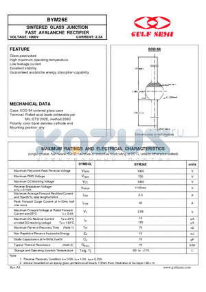 BYM26E datasheet - SINTERED GLASS JUNCTION FAST AVALANCHE RECTIFIER VOLTAGE: 1000V CURRENT: 2.3A