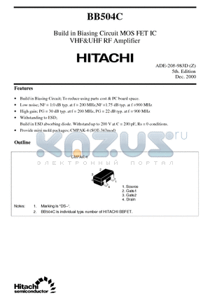 BB504C datasheet - Build in Biasing Circuit MOS FET IC VHF&UHF RF Amplifier