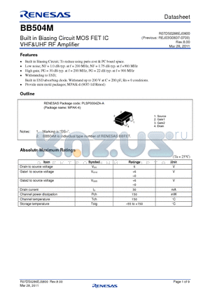 BB504M_11 datasheet - Built in Biasing Circuit MOS FET IC VHF&UHF RF Amplifier