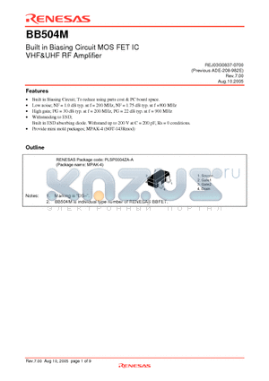 BB504M datasheet - Build in Biasing Circuit MOS FET IC VHF&UHF RF Amplifier