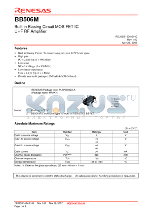 BB506M datasheet - Built in Biasing Circuit MOS FET IC UHF RF Amplifier