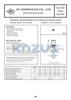 DL4148 datasheet - TECHNICAL SPECIFICATIONS OF HIGH SPEED SWITCHING DIODES