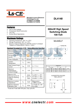 DL4148 datasheet - 500mw high speed switching diode 100 volt