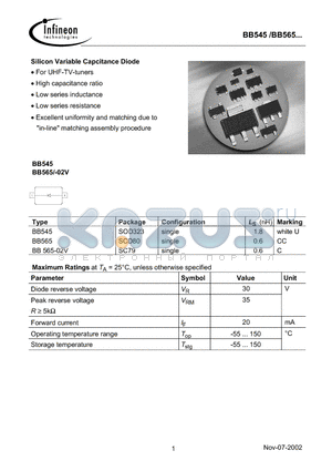 BB565 datasheet - Silicon Variable Capcitance Diode