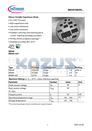 BB565 datasheet - Silicon Variable Capcitance Diode