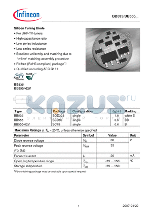 BB555 datasheet - Silicon Tuning Diode