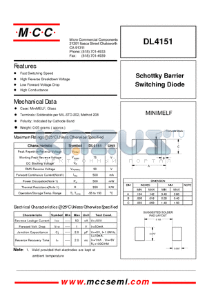 DL4151 datasheet - Schottky Barrier Switching Diode