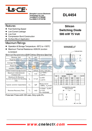 DL4454 datasheet - silicon switching diode 500 mw 75volt