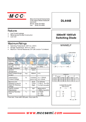 DL4448 datasheet - 500mW 100Volt Switching Diode