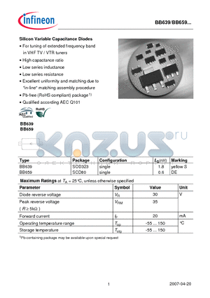 BB639 datasheet - Silicon Variable Capacitance Diodes