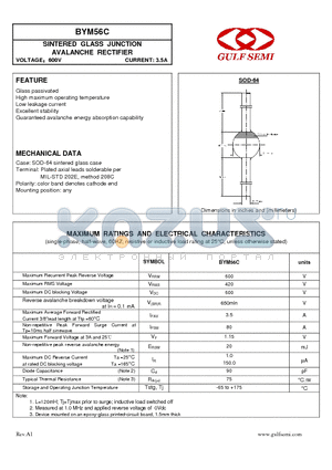 BYM56C datasheet - SINTERED GLASS JUNCTION AVALANCHE RECTIFIER VOLTAGE600V CURRENT: 3.5A